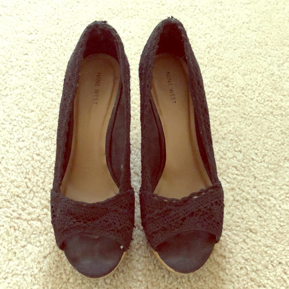 Nine West black lacey wedges - Worn twice
